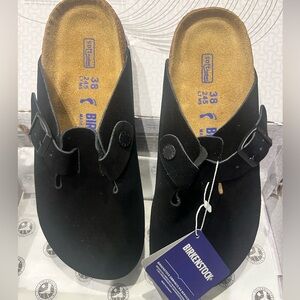 Birkenstock Black Suede Slip-On Clog with Buckle